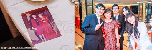 左邊這張泛黃照片是婚宴的賓客帶來的, 照片中的穿的禮服的小姐,就是現在右邊新人媽媽