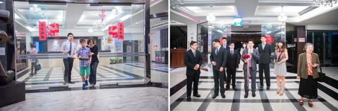 新郎官與伴郎到達飯店門口