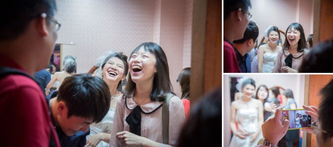 新娘與賓客笑翻天, 兩人笑容形成有趣的畫面