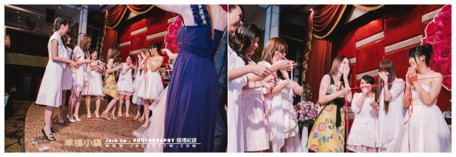 高雄-婚禮紀錄攝影師-婚宴喜宴-大八飯店-其中一位伴娘搶到捧花,被嚇到