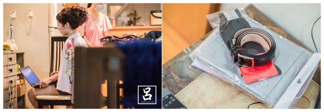 新娘在準備午宴要講的東西, 新娘買給新郎的批皮帶和上衣