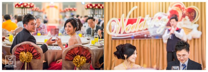 帥氣的新郎與美麗大方的新娘敬酒的畫面