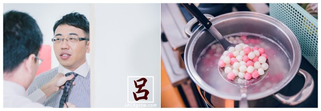 婚禮紀錄-迎娶喜宴-伴郎在幫新郎打領帶