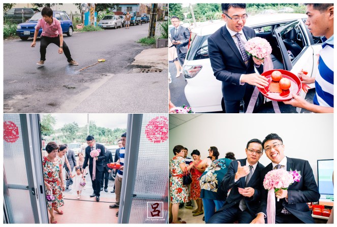 婚禮紀錄-迎娶喜宴-高雄圓山-新娘家放回禮砲，新郎摸蘋果