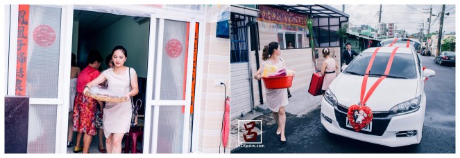 婚禮紀錄-迎娶喜宴-高雄圓山-親友幫忙把嫁妝抬上車