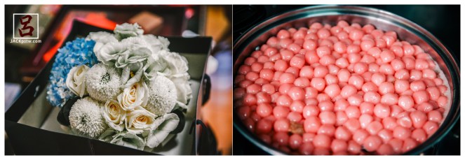 今天新郎要帶去捧花,廚房正在煮湯圓 Blog Collage-1441419514168