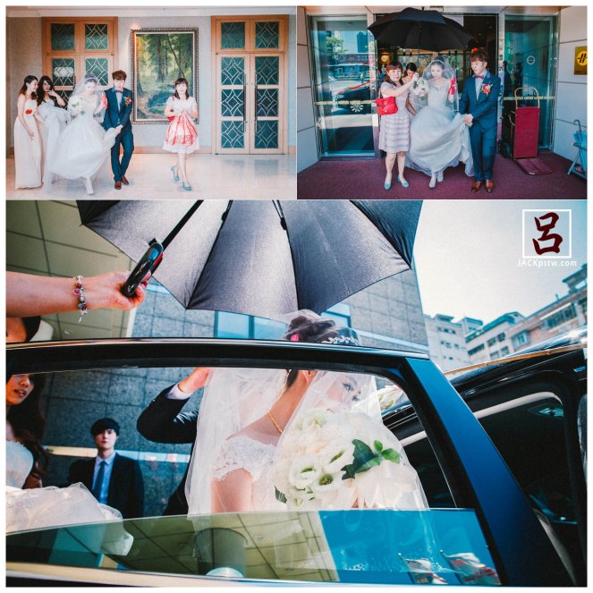 新人走出飯店,準備上禮車 新人走出飯店,準備上禮車