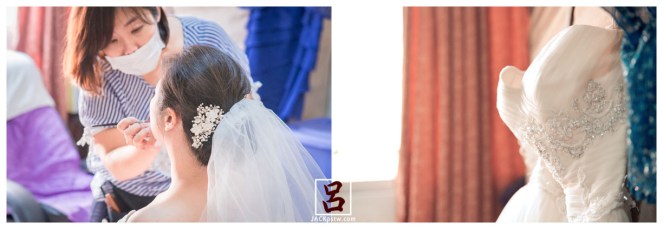 新秘在幫新娘化妝，白紗禮服