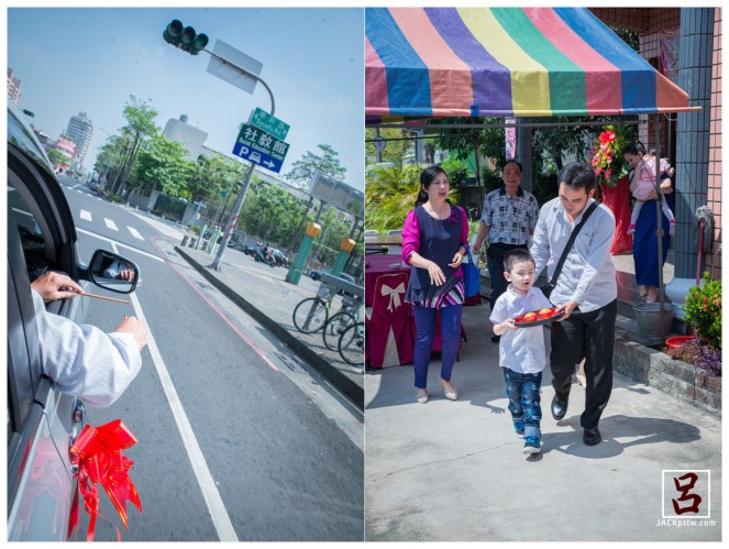 放炮,小男孩準備開禮車門恭請新娘下轎，俗稱「拜轎」