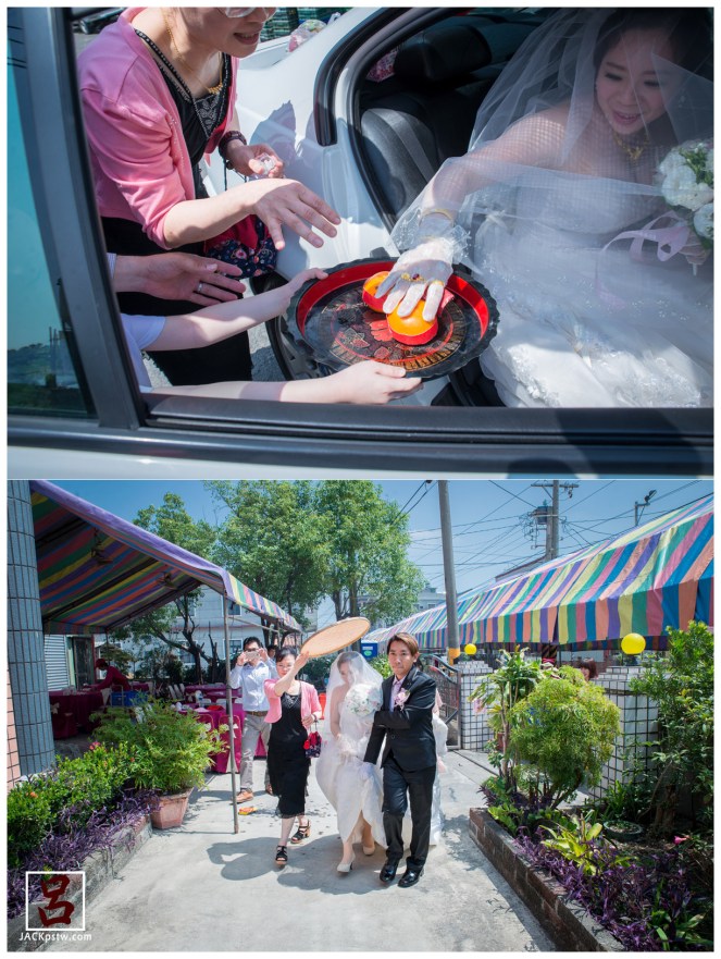漂亮新娘下禮車摸橘子,在媒婆陪同下進屋