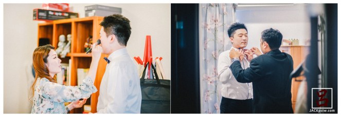 新郎的朋友在幫整裝