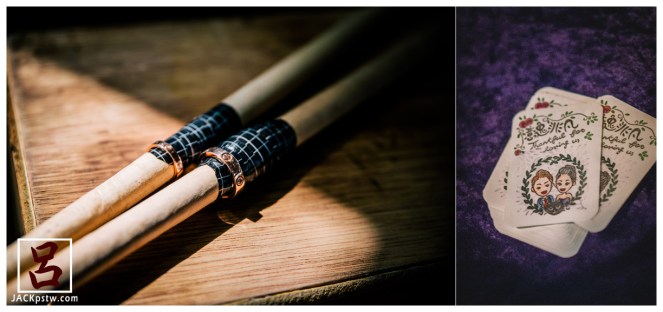 今天新人的戒指,新人他們雙方都是十鼓舞者,所以才會選擇使用鼓棒,這樣特別有意義的當做道具