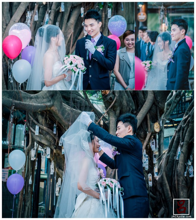 賓客陸續就座,今天新人也接的移駕到十鼓大榕樹下,開始戶外證婚儀式