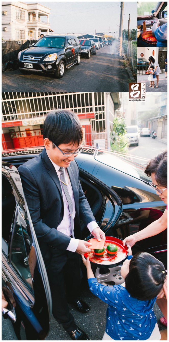 出發的禮車隊伍，放砲舅，當天開禮車門的晚輩