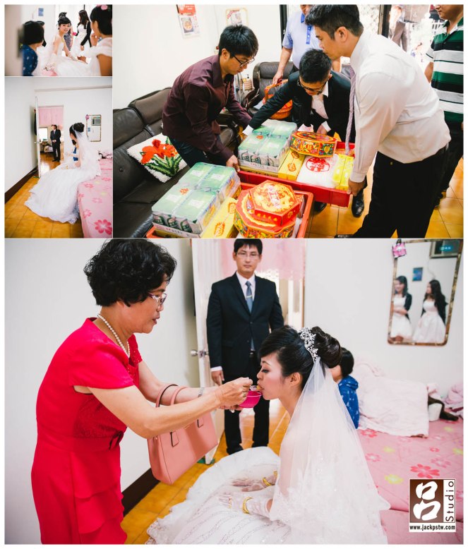 準備好等待新郎的新娘，婚禮當天的禮品，在門口等待時辰的新郎