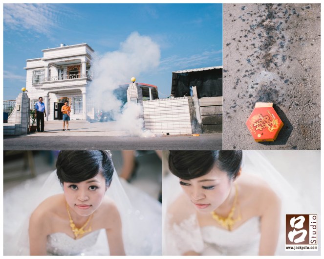 放鞭炮代表今天迎娶儀式圓滿結束，趁空檔拍幾張新娘獨照