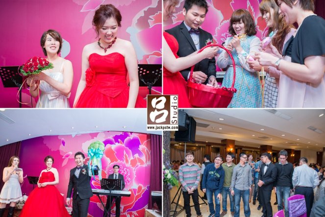 伴娘抽到捧花, 感覺她一直在想是不是新娘故事設計讓她抽中,抽菜花