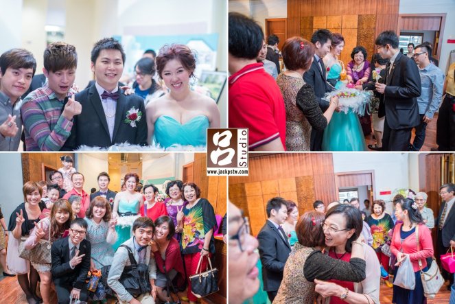 新娘換上水籃色的晚禮服準備送客