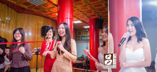 抽捧花的賓客和伴娘