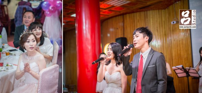 親友獻唱，新娘和父母看到很高興