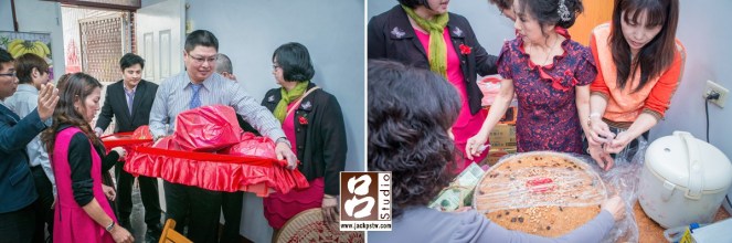 男方家族送來的禮品,女方準備甜米糕要讓新郎帶到新家分給家人吃