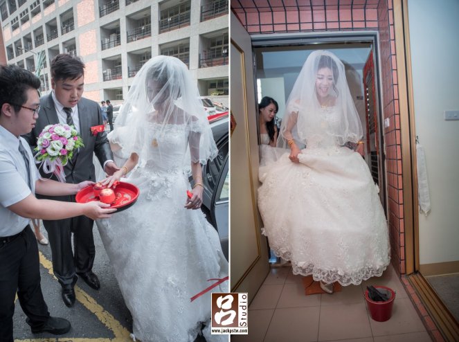 新娘很俏皮的吐舌頭,原本以為太瘦瓦片踩不破 新娘很俏皮的吐舌頭,原本以為太瘦瓦片踩不破