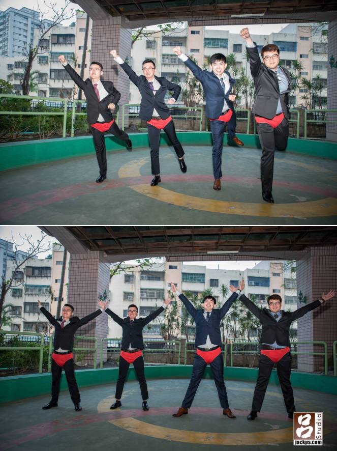 穿的紅內褲擺出pose