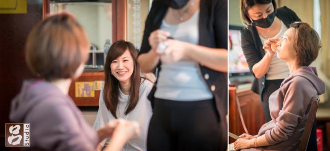 正在化妝新娘與好友對談